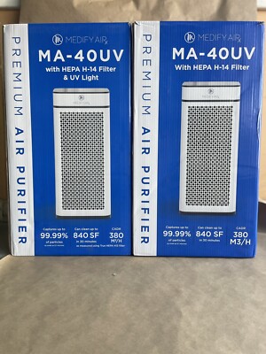 Medify MA-40-UV Air Purifier True HEPA H14 Filter + UV Light BUNDLE OF 2, NEW