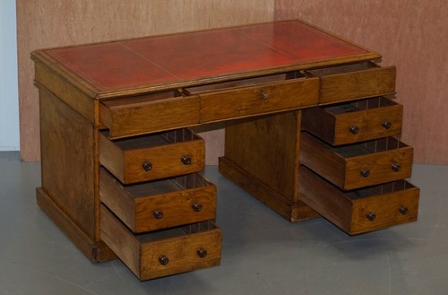 SELTENER UM 1880 ANTIKER HOWARD & SOHN POLLARD EICHE PARTNER SCHREIBTISCH OXBLUT LEDER - Bild 11 von 12