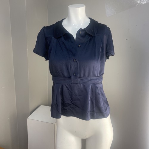 Burberry Blue Silk Blouse Top Short Sleeve M