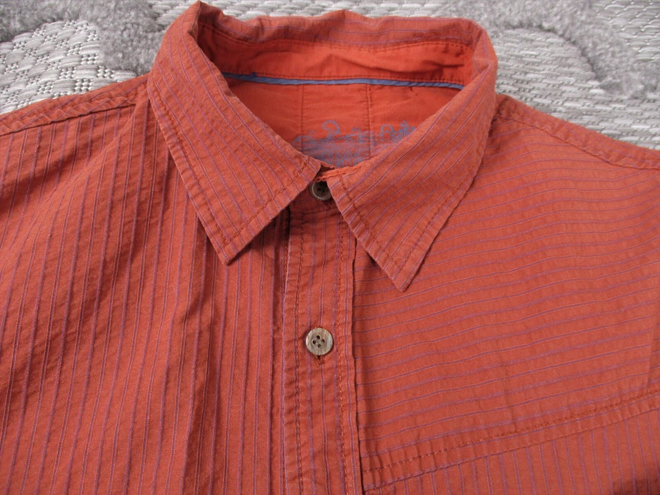 Camisa Prana Para Hombre Mediana Naranja Óxido Algodón Orgánico Abotonada Rayas Manga Larga Foto 3 de 4