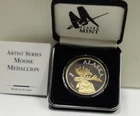 1997 Alaska Mint Medallion Moose  1 Troy Ounce .999 Silver 24k Gold Gilded