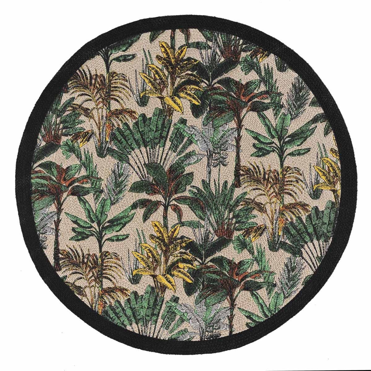 Tapis Déco à Pompons Balinesia 120cm Naturel Rond en Fibre Végétale