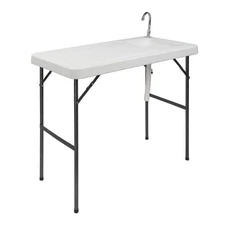 Folding Picnic Table Fish Fillet & Hunting & Cutting Table with Sink Faucet