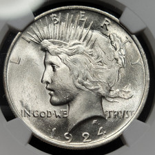 1924 $1 Peace Silver Dollar NGC MS66 Tough Date in Gem PQ Scarce *M258