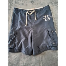 Hollister Mens Navy Blue Cargo Board Shorts Swim Trunks Graphic HCO Mesh Lined