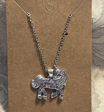 Silver Unicorn Horse Colorful Rhinestone Pendant Necklace Girls Jewelry 18  