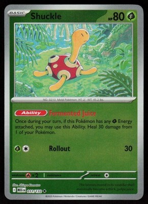 Shuckle 011/132 Uncommon Mega Evolution Pokemon Reverse Holo Near Mint
