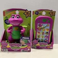 Fisher Price Barney  s World Hey Barney Phone  Heart Hands Barney Lot Of 2, NIB