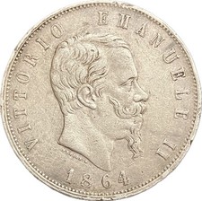 #I3205 Regno d'Italia : 5 Lire 1864 Napoli - Vittorio Emanuele II - Argento