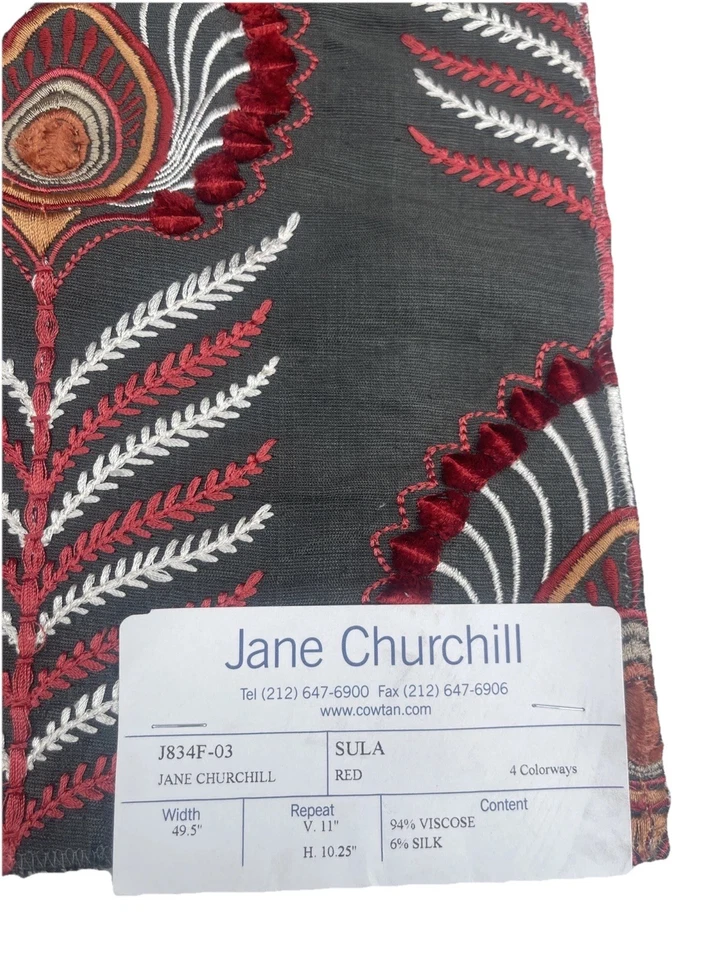 Jane Churchill “Sula Red” Fabric Sample 17x17 – Designer Upholstery / Home Décor - Imagem 2 de 2