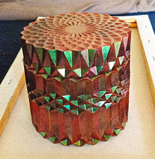 Carved Wood Round Geometric Trinket Box with ...