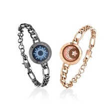 Long Distance Touch Bracelets for Sun Moon,Figaro Chain,Black/Rose Gold