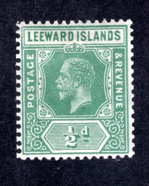 Leeward Islands 1912 1/2p green Geo. V, Scott 47 MH, value = $5.50