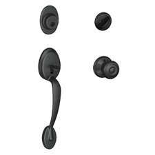 Schlage Plymouth Single Cylinder Handleset and Georgian Knob, Matte Black F60 P