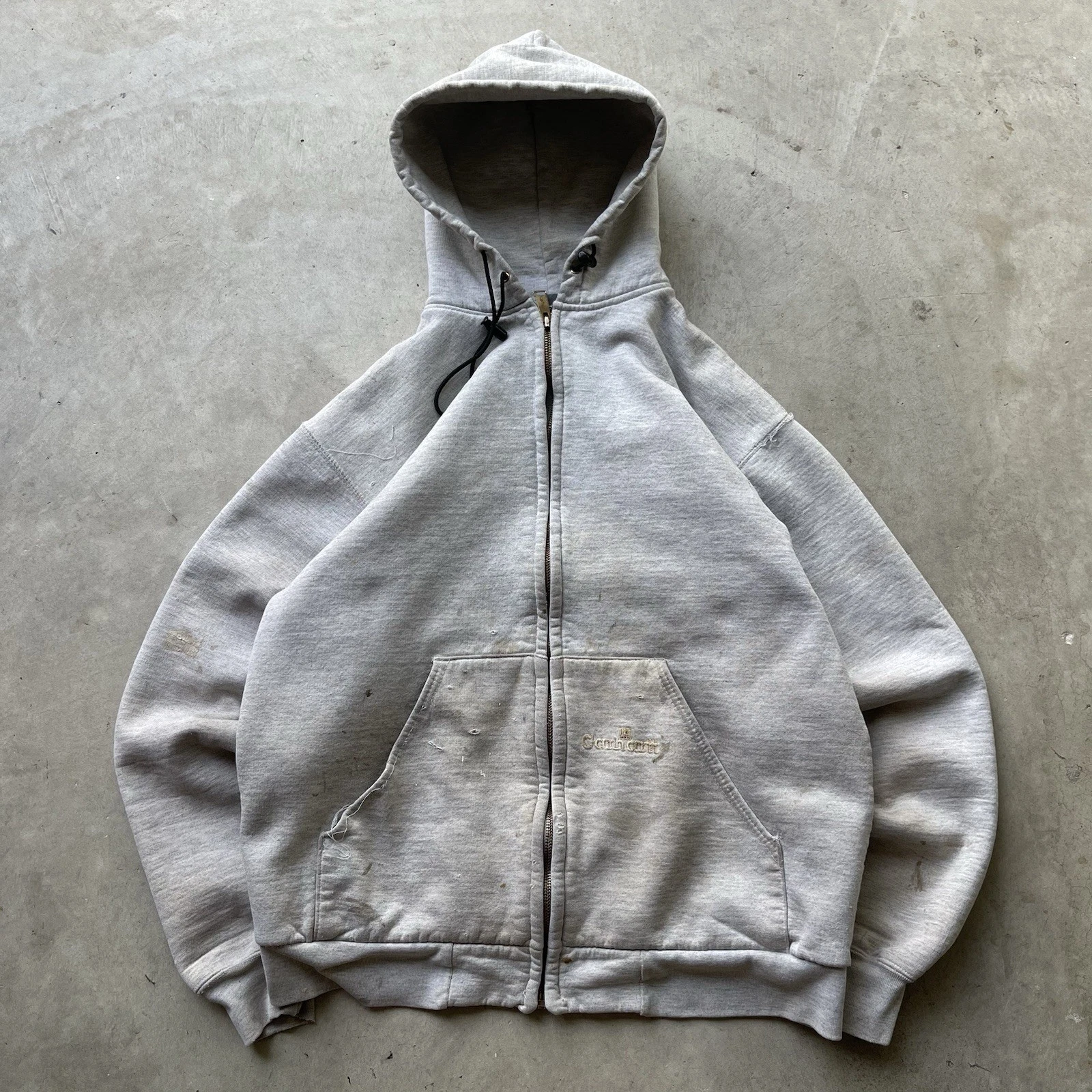 Carhartt Zip Up Hoodie Mens Medium Gray K129 Thermal Lined Sweatshirt USA Made