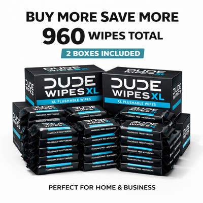 Dude Wipes XL Flushable Fragrance Free Moisturizing Wipes 2 Boxes 960 Total Ct