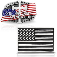 RechicGu 2 Pieces American Flag Belt Buckle, Mens Western Large, Cross