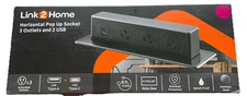 Link2Home Horizontal Pop-Up Socket 3 Outlets and 2 USB Grounded Outlets 6Ft Awg