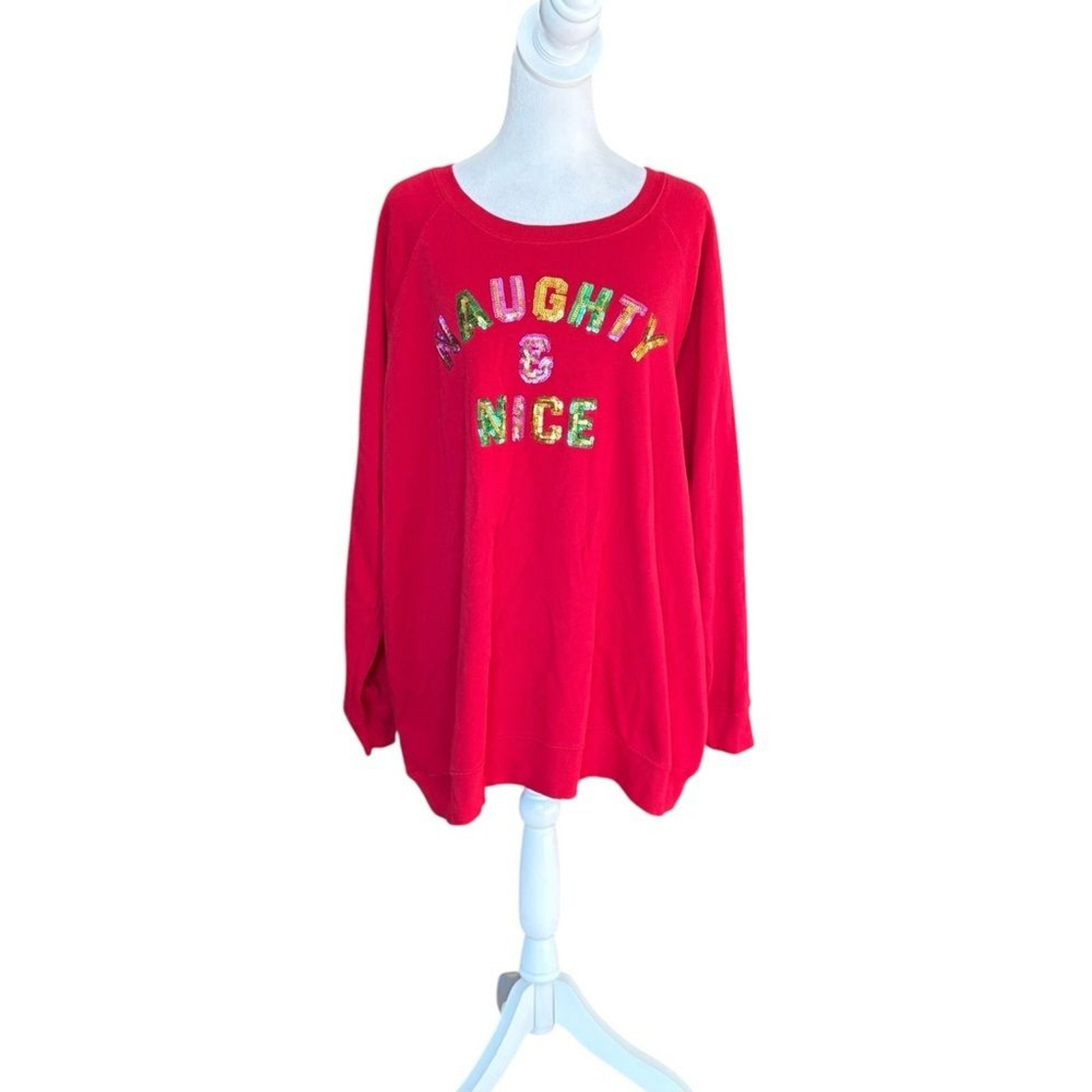 Torrid Christmas Fleece Lined Sweater Pullover Sequins Nice and Naughty Women 2X