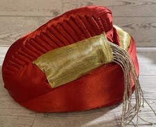 Puneri Pagadi Turban Red Gold Hand Stitched In India Traditional Head Wear Men s