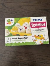 1993 Vintage Tomy Hide N Squeak Eggs Shape Color Sorting Toy Yellow Carton w/BOX