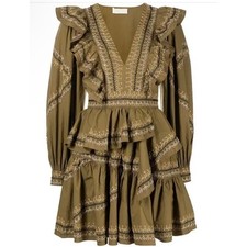 Ulla Johnson Handmade Anais Embroidered Ruffled Dress Green Size 2