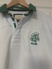 Men’s Ireland Rugby Style Polo Shirt XL White Green Shamrock Thick Cotton
