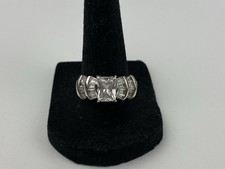 Sterling Silver SETA Baguette White CZ Engagement Wedding Ring 925 Size 8.75