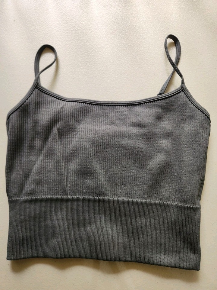 Grey Green Ribbed Cropped Tank Top Size S