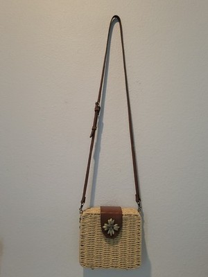 Patricia Nash Basket Woven & Leather Rione Straw Crossbody Color Natural & Tan 