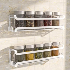 2 Pack Wall Mounted Spice Rack With 16 Hooks Spice Organizer Shelf For Stove 