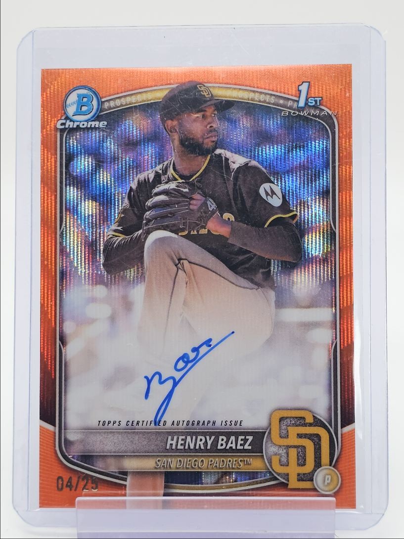 HENRY BAEZ 2025 BOWMAN CHROME 1ST ORANGE WAVE REFRACTOR AUTO /25 Q3917