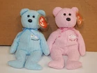 Set of 2 TY Champion Beanie Babies Pink Baby It's A Girl Blue Boy 2002 Bear