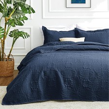 Navy Lightweight California King Quilt  Sham Set - Durable All-Season Bedding