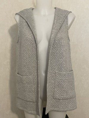 NWT Talbots Gray Quilted Open-Front Hooded Cardigan Lg Patch Pockets Sz Sp