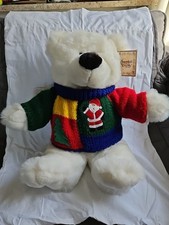 White Stuffed 18 In Santa Bear With Knitted Sweater Brand New With Tag
