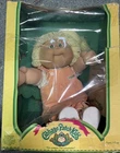 1985 Vintage Cabbage Patch Doll Green Eyes Coral Overalls  Blonde Ponytail