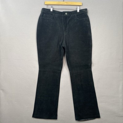 VTG NY Jeans 18W 35x30 Black Suede Leather Jeans Cowboy Core Boho Ultra High