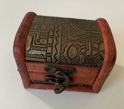 Small Wooden Treasure Chest Egyptian Hieroglyphics Design 