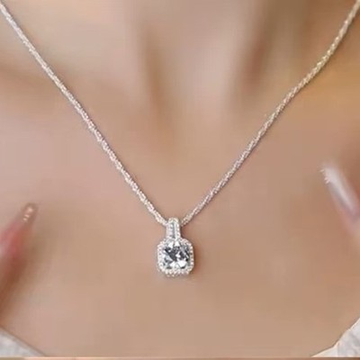 Stilvolle Halskette mit Silber Zirkon Block Unikat Design Kupfer Material