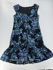 Ann Taylor Floral Dress Womens 6 Black Purple Sleeveless