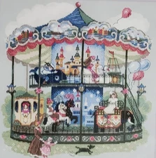 Riolis 1458 Carousel cross stitch kit, children, dog, horse elephant, swan, fair
