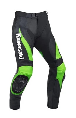 KAWASAKI Pantalon de Moto en Cuir Hommes Courses Pantalon de Motard en Cuir CE - Photo 1/3