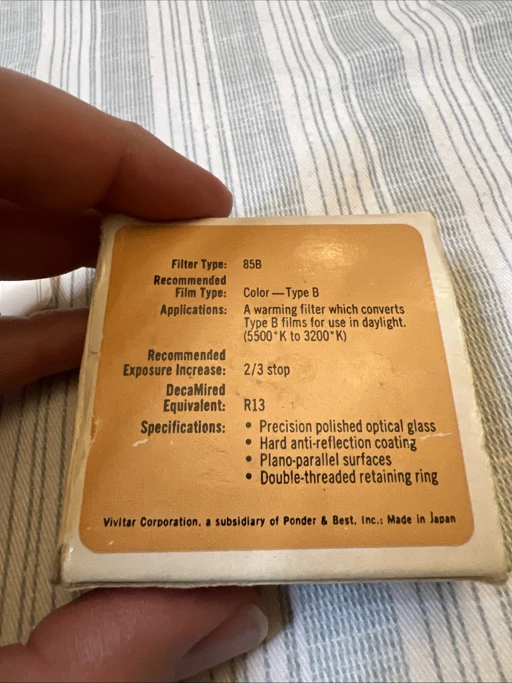 Vivitar 85B Filter 49MM Made In Japan NEW Old Stock L#0079 - Image 3 of 4