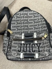 Juicy Couture - Mini Backpack Black & White Logo Print, Gold Zipper Accents RARE