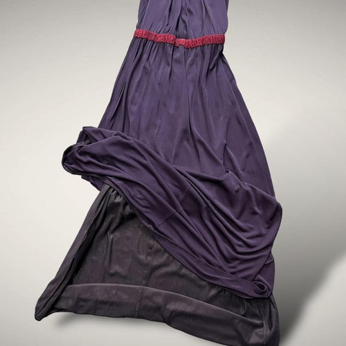 Max & Co Maxi Abito Lungo Formale Prom 100% Viscosa Viola Scuro Taglia S Linea A - Foto 4 di 8