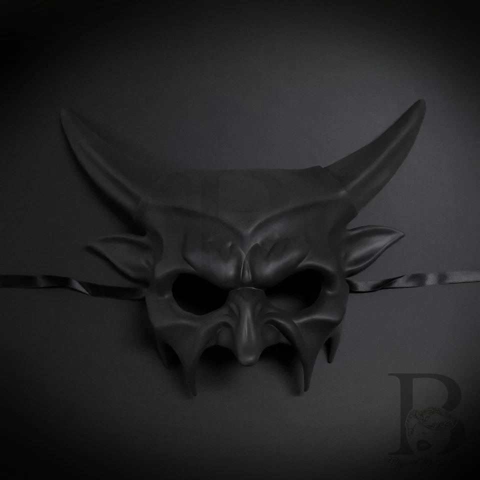 Men's Devil Horns Costume Party Halloween Masquerade Mask [Black] - Image 2 of 3