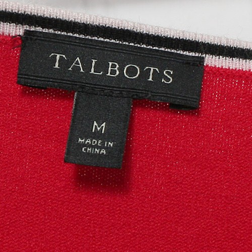 Talbots Red Square Neck 3/4 Sleeve Pearl Button Viscose Poly Knit Pullover Med - Picture 5 of 10