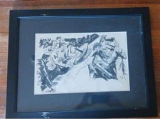 GAMBLING ROULETTE ORIGINAL PULP ART B/W INTERIOR PAGE BLUEBOOK FRAMED MATTED