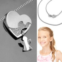 Zirkonia Herz AnhäNger Mit Schutz Engel Und Kette Nach Wahl Echt Silber 925 Neu